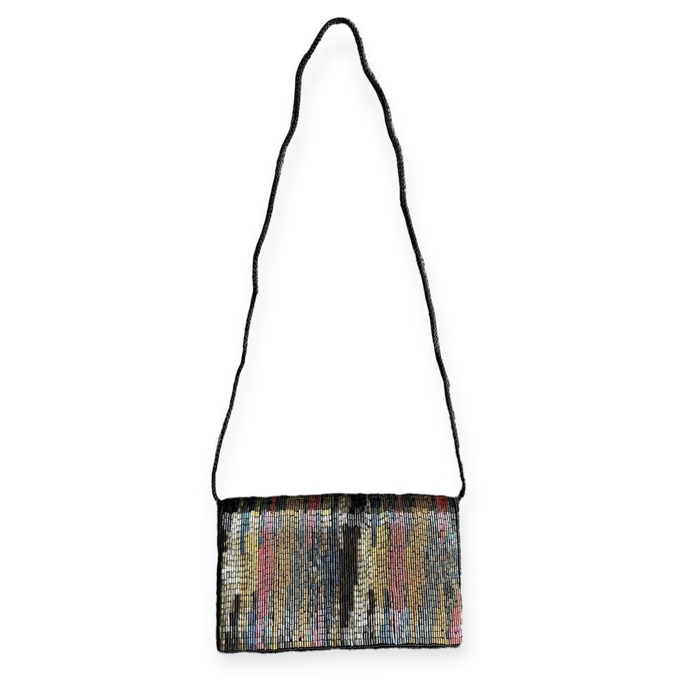 Vintage La Regale Beaded Clutch Purse Black Beaded Bag Evening Bag Wedding Bag - Picture 7 of 10
